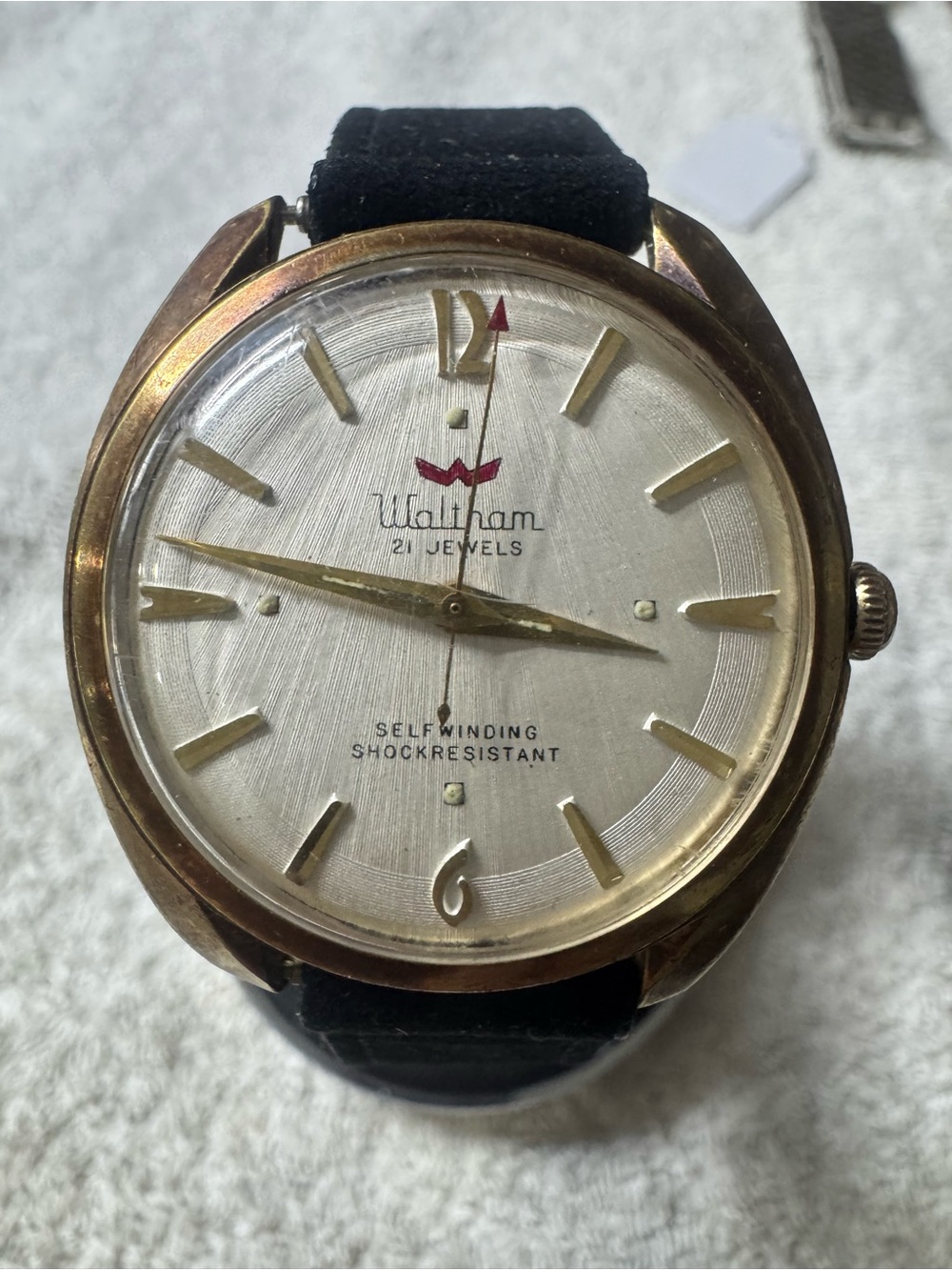 Waltham Gold-Tone Men's Selfwinding Watch - Silver Dial, Black Strap
